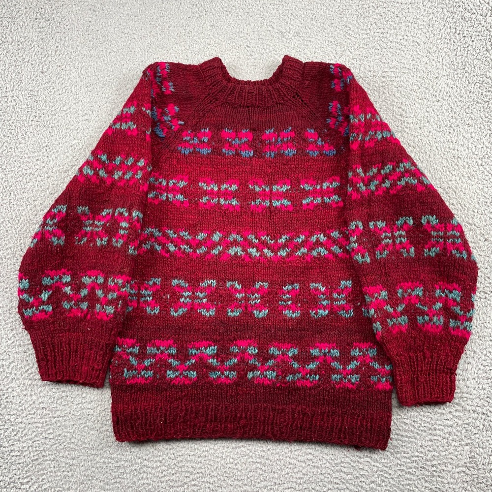 Zuribrana International Sweater Womens M Burgundy Hand Knit Wool Bolivia Vintage